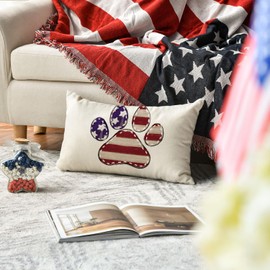 AVOIN colorlife 4th of July Stripes Dog Paw Stars Patriotic Throw Pillow Cover, 12 x 20 Inch Memorial Day America Flag Decor Cushion Case for Sofa Couch