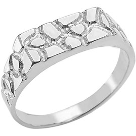 .925 Sterling Silver Nugget Style Flat Signet Band or Pinky Ring - Size 12