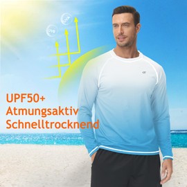 Huayuzh Rashguard UV Shirt Men's Long-Sleeved Swimming T-Shirt Quick-Drying Breathable Surfing Fishing Hiking Top, 6 sky blue