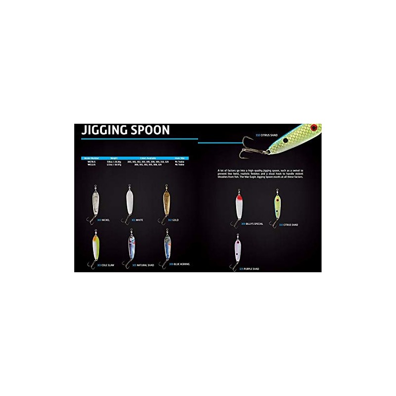 War Eagle Custom Lures Jigging Spoon Fishing Lure with Built-in
