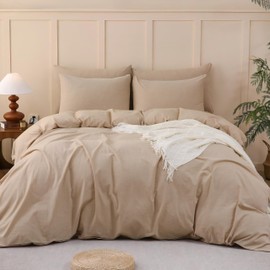 King Size Duvet Cover Set 104"×90" - 100% Washed Cotton Linen-Like, 4-Season Breathable Cooling Bedding (Comforter Not Included)