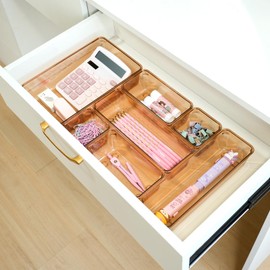 Trotianingyu 25 PCS Plastic Drawer Organizers Set, 4-Size Bathroom & Vanity Drawer Organizer Trays, Storage Bins for Makeup, Bedroom, Kitchen Gadgets Utensils & Office (Coffee)