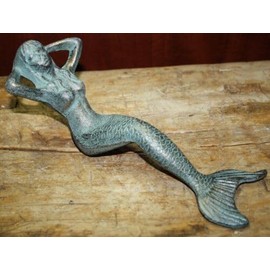 Vintage Cast Iron Antique Style Nautical Mermaid Garden Pond Pool Doorstop Green