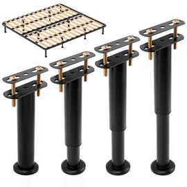 LVOERTUIG 4 Pcs Adjustable Height Bed Support Legs, 7.09-11.81 Inch, Black, Alloy Steel, T Shape, Industrial, Easy to Install, Strong Bearing, Wide Use Range, No-Slip, Floor Protection