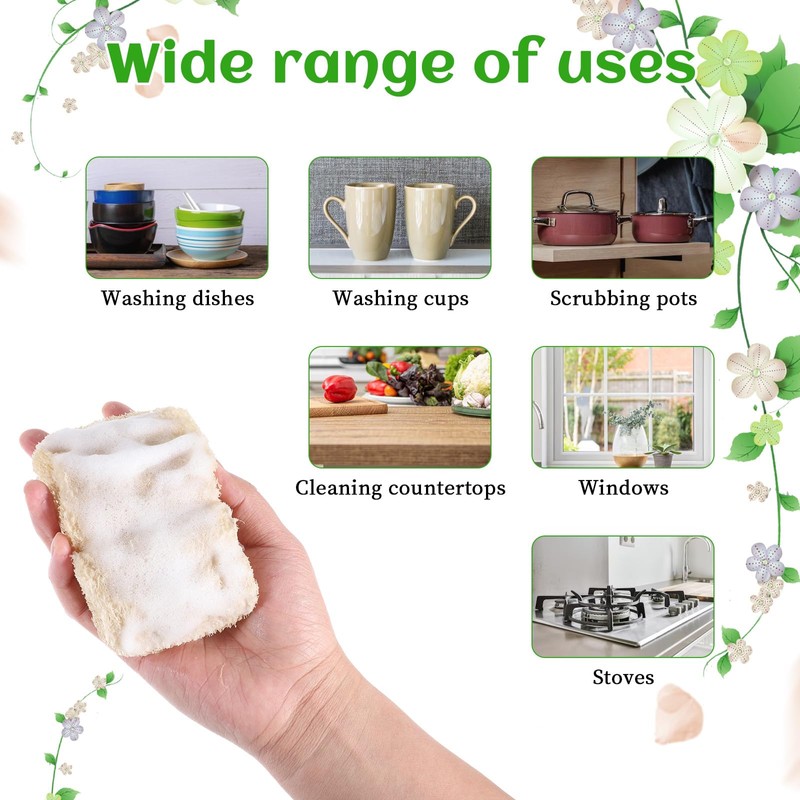 10 PCS Natural Sponges for Dishes, Loofah Dish Sponge for