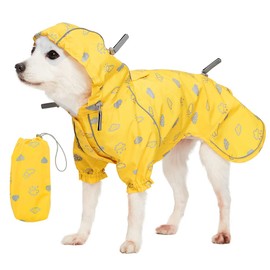 Blueberry Pet 20" Reflective Cloud Prints Lightweight Waterproof Dog Raincoat with Hood & Harness Hole, Sunflower Yellow, Outdoor Rain Gear Jacket 2 Legs for Large Dogs