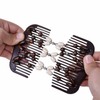 LOVEF Women Magic Hair Combs Wood Beaded Stretch Double Side