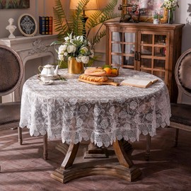 ARTABLE Rectangle Small Table Cloth Lace Macrame Vintage Tablecloth Shabby Chic Embroidered Oblong Table Cover for Wedding Banquet Holiday Long Dinner Tables (Offwhite, 70 Inch Round)