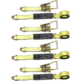 DKG-304 Yellow Heavy Duty Double J Hook Wheel Strap with Ratchet - Over Tire Wire Hook Car Hauler Tie Down - Auto Transporter Trailer Strap with Steel Ratchet - Working Load Limit of 3330 LB (4)