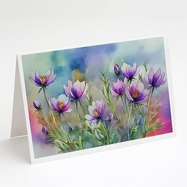 Caroline's Treasures DAC1705GCA7P South Dakota Pasque Flowers in Watercolor Greeting Cards and Envelopes Pack of 8 Blank Cards with Envelopes Whimsical A7 Size 5x7 Blank Greeting Cards