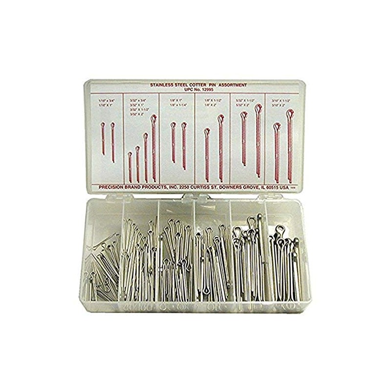 Stainless Steel Cotter Pin Assortment (124 Pieces), Inch, With Case