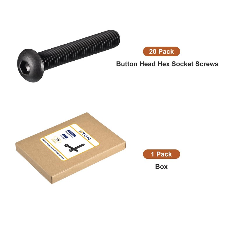 DTGN 1/4-20x2" Button Head Socket Cap Screw 20pcs Machine Carbon