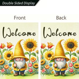 BlissYard Spring Garden Flag 12x18 Inch Double Sided Sunflower Gnome Small Flags For Outside Outdoor Decor Yard Farmhouse Holiday Spring Summer Seasonal Decorations Yard Flags