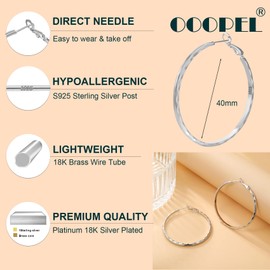 OOOPEL Sterling Silver Hoop Earrings for Women Diamond-Cut Silver Hoop Earrings Large Silver Hoop Earrings Hypoallergenic Circle thin Hoop Oversize Big Silver Hoop Earrings 925 Sterling Silver Womens