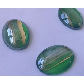 25x18MM VINTAGE  GLASS CABOUCHON EMERALD PAINT GOLD IN FLATBACK  UNFOILED 15 PCS
