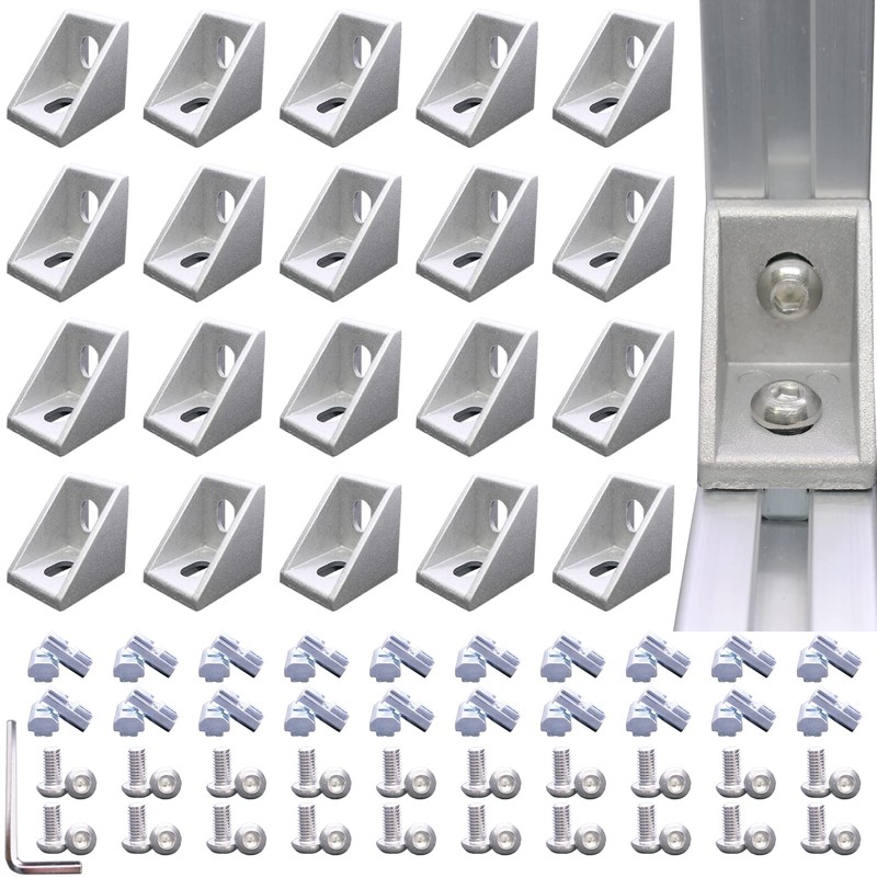 QIJINTRID 20Sets 1010 Series Aluminum Profile Connector,20pcs 1010 Corner Bracket,40pcs