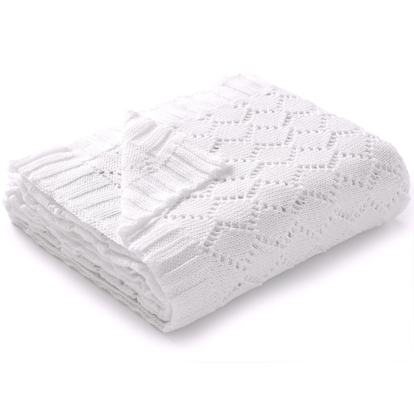 mimixiong Baby Blanket Soft Cellular Blanket Lovely Breathable Knitted Blanket for Newborn Boy and Girls 100x80cm, White