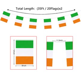 LoveVC 2 Packs 8×12 Inch Ireland Flag Banner String Irish Flags Small Mini Hanging Bunting Banner Decorations,70 Feet 40 Flags