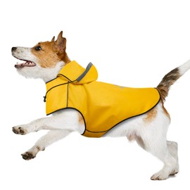 Puppy Raincoat, Waterproof Dog Raincoat for Small Dogs, Soft Lightweight Hood Rain Coat with Adjustable Drawstring/Reflective Strip/Leash Hole, Hooded Yellow Dog Rain Jacket for Dog Walking(Yellow, S)