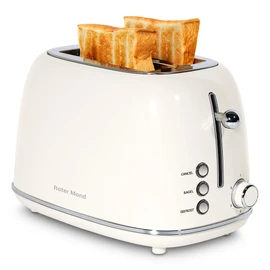 Roter Mond 2 Slice Toaster Retro Stainless Steel with Bagel, Cancel, and Defrost Functions, 6 Bread Shade Settings, Extra Wide Slots and Removable Crumb Tray, Cream
