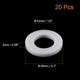 TOP-VIGOR 20Pcs PTFE Flat Washers 18mm OD 10mm ID 2mm Thickness Sealing Gasket Flange Gasket for Faucet Pipe Water Hose, White