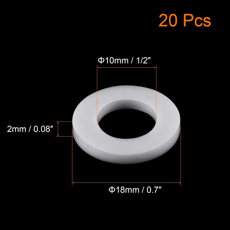 TOP-VIGOR 20Pcs PTFE Flat Washers 18mm OD 10mm ID 2mm