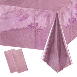 SINGOMON 2PCS Pink Iridescence Table Cloth Pastel Pink Table Cloth Plastic Table Coths Rectangular Tablecloths Disposable Tablecloth Holographic Foil Table Cloth for Baby Shower Birthday Wedding