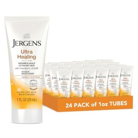 Jergens Hidratante ultra curativo para piel seca, loción corporal y manos tamaño viaje, 1 onza (paquete de 24)