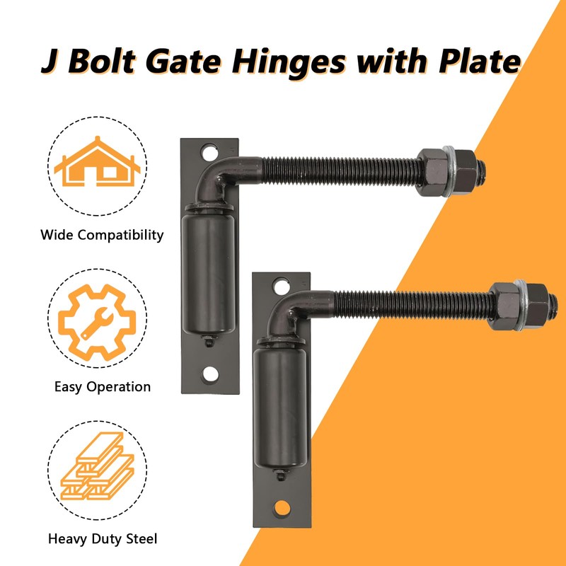 2 Pack Steel J-Bolt Hinge with Plate for Doors Gates,Heavy-Duty