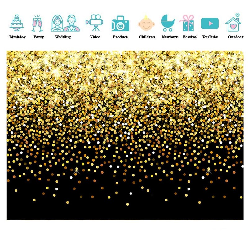 SJOLOON 7x5ft Black and Gold Backdrop Birthday Backdrop for Party