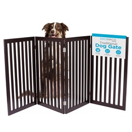 INTERNET'S BEST Dog Gate Indoor Freestanding Pet Barrier, Folding Wood Dog Fence, Extra Wide Doorway Puppy Gate, Indoor Animal Privacy Panel, Wooden Cat Fence - 4 Panel - 36", Espresso