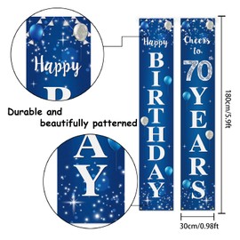 Happy 70th Birthday Yard Sign Door Banner - Cheers to 70 Years Birthday Party Decorations Supplies for Men Women - Blue