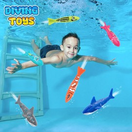 Korlon Tec Pool Toys for Kids Ages 4-8, 8 Pcs Underwater Pool Torpedo Bandits Gliding Shark Diving Toys for Kids Ages 8-12