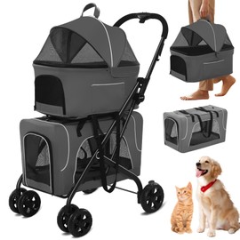 Multi-Purpose Dog Stroller for Small Dog with Detachable Carriers, Durable Steel Frame with Wheels, Cat Stroller Dog Trolley for 2 Dogs Cats, Durable 600D Oxford Cloth -Grey