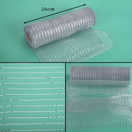 XNHIU Euvoym 2 Rolls Silver Christmas Poly Mesh Ribbon 10 Inches x 10 Yards Metallic Foil Mesh Rolls Metallic Foil Deco Mesh Ribbon for Christmas Tree Wreaths Swag Bows Garland Decoration (Silver)