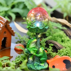 Outdoor Solar Powered Frog Resin Statue Light - Garden Patio Lawn Porch Decoration Unique Gift for Mom Wife Grandma Housewarming Birthday Valentine's Day Easter Gift Waterproof Figurine for Women