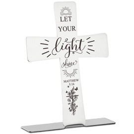 Matthew 5 16 Bible Verses Cross Decor Inspirational Scripture Gifts for Women Faith Men Friend Coworker Encouragement Christian Religious Stainless Steel Cross Desk Decorative Signs Plaques COR7