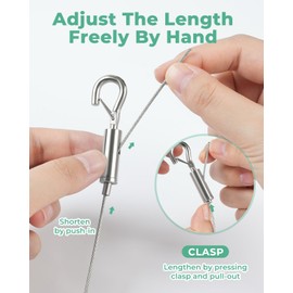 Stalishare 2PCS Adjustable Picture Hanging Wire 2m x 1.5mm Large Hooks, Picture Frame Wire Kit Heavy Duty 100lbs, Stainless Steel for Art, Mirror, Light Lamp, Billboards, Basket Flowerpot