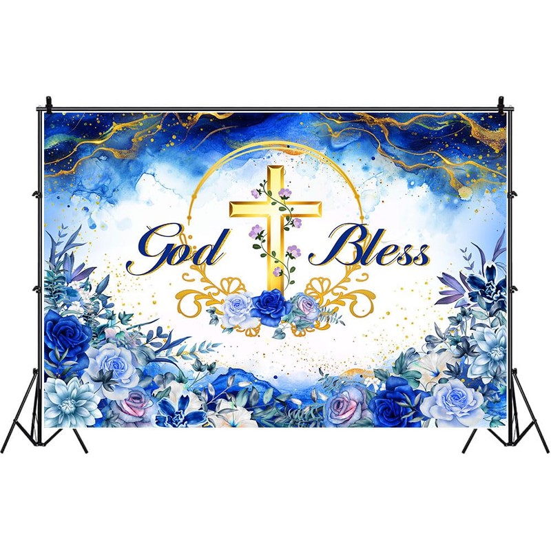 HANSHUAI God Bless Backdrop First Holy Communion Baptism Photography Background