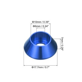 sourcing map M6 Cone Cup Countersunk Washers, 20 Pcs Anodized Aluminum Gaskets Cup Head Washer Gasket, Cup Screw Counterbore Gasket for Mechanical Accessories Parts, Dark Blue