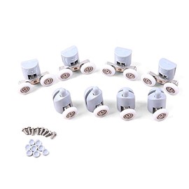 8pcs/Set Shower Door RollersRoller Diameter 19/23/25mm, for The Bathroom Pan Glass Sliding Door Pulleys Runners Wheels(4 Double Upper + 4 Single Down) (Pulley 23mm)