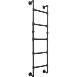 5-Rung Bunk Bed Ladder, 5.4×1.5FTFT Wall Mount Basement Window Well Egress, Black Wrought Iron Industrial Pipe Step Loads 330lbs, Indoor Outdoor Metal for Attic Loft Dorm RV Deck Wall