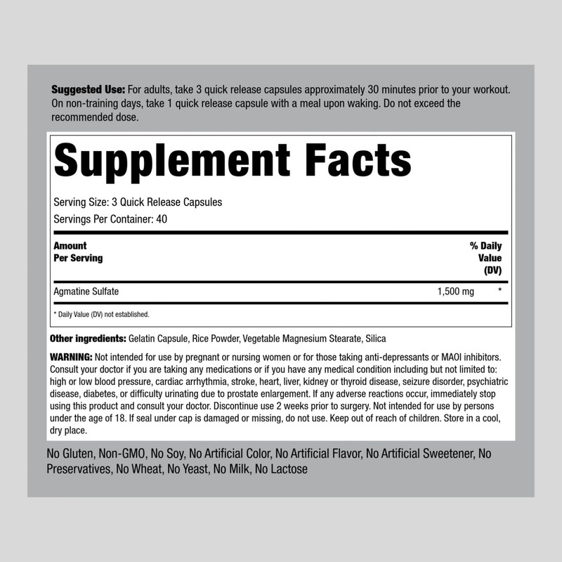 Piping Rock Agmatine Sulfate Capsules 1500 mg | 120 Count
