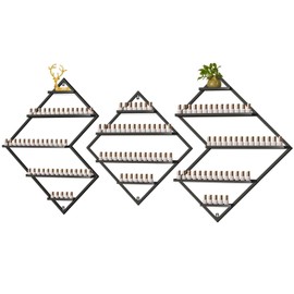 EBANKU Metal Wall Mounted Nail Polish Storage Racks, Black Display Rack Cosmetic Display Case Lipstick Wall Shelf Essential Oil Organizer for Nail Polish Bottles Spa Nail Salon (Irregular Rhomboid)