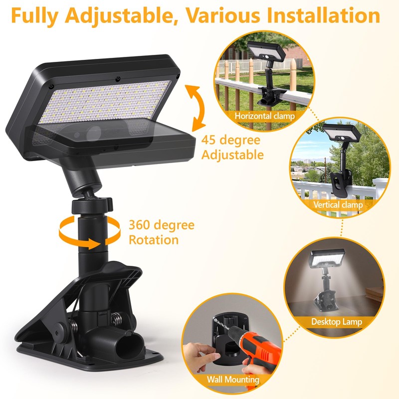 Clip on Solar Lights Outdoor with Motion Sensor, 360°Rotatable &