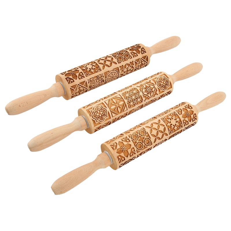 3pcs Wooden Embossed Rolling Pin Engraved Embossing Dough Roller for