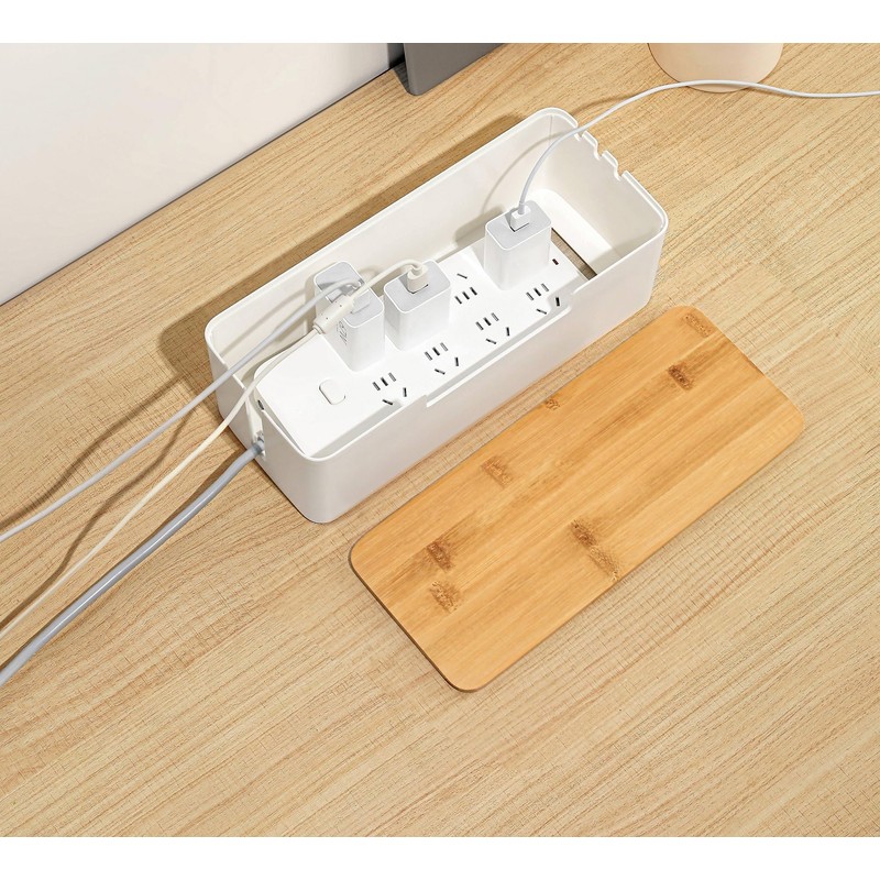 BUYSK ABS Cord Organizer Box with Wooden Lid, Cable Management