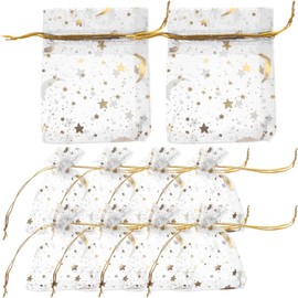 PRETYZOOM Bolsas De Organza Estrellas Y Luna 100 Piezas 3.54X2.75X0.19 in Bolsas De Regalo Pequeñas Con Cordón Para Joyería Fiesta Boda Y Eventos Especiales