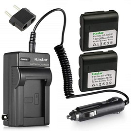 Kastar 2-Pack Battery and AC Charger with Car Adapter Compatible with Sharp VL-E420U, VL-E500U, VL-E600, VL-E600U, VL-E610, VL-E610H, VL-E610S, VL-E610U, VL-E620, VL-E620S, VL-E620U, VL-E630