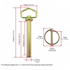 1PC Heavy Duty Steel Hitch Pin with Chain and Linchpin, Available Length 6 1/4inch（160mm） Long, for Secure Mounting of Hitches and Axles (Size: (22 x 160mm)/ 7/8inx 6-1/4 in)